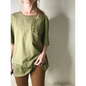 FOLK Moss Green Cotton Linen T Shirt US 5/XL